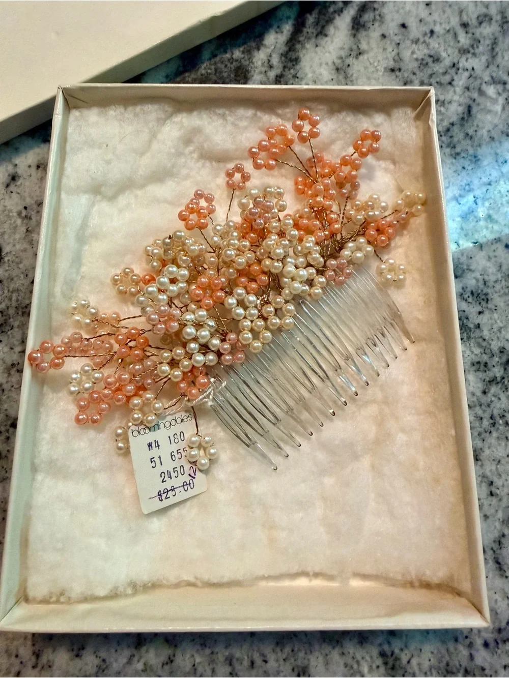 Bloomingdale's Pearl Cluster Hair Comb in Peach and Ivory